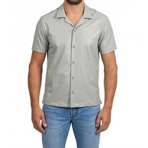 NEW MONFRERE bond short sleeve button down shirt in leather light gray
